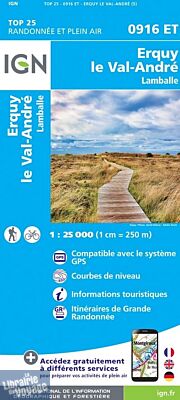 I.G.N - Carte au 1-25.000ème - TOP 25 - 0916 ET - Erquy - Le val-André - Lamballe