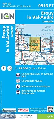I.G.N - Carte au 1-25.000ème - TOP 25 - 0916 ET - Erquy - Le val-André - Lamballe