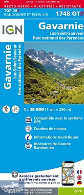 I.G.N - Carte au 1-25.000ème - TOP 25R - 1748 OTR - Gavarnie - Luz St Sauveur - Parc National des Pyrénées - Résistante