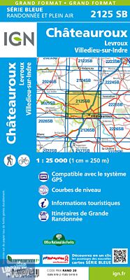 I.G.N Carte au 1-25.000ème - Série bleue - 2125 SB - Châteauroux - Levroux - Villedieu-sur-Indre