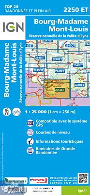I.G.N - Carte au 1-25.000ème - TOP 25 - 2250 ET - Bourg-Madame - Mont-Louis - Réserve naturelle de la vallée d'Eyne