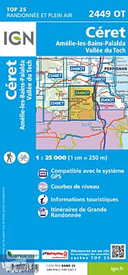 I.G.N - Carte au 1-25.000ème - TOP 25 - 2449 OT - Céret - Amélie-les-Bains - Vallée du Tech