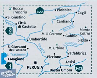 Kompass - Carte de randonnées - n°2464 - Perugia, Assisi, Città di Castello, Gubbio