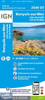 I.G.N - Carte au 1-25.000ème - TOP 25 - 2549 OT - Banyuls-sur-Mer - Côte Vermeille - Col du Perthus
