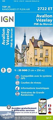 I.G.N - Carte au 1-25.000ème - Série bleue Top 25 - 2722ET - Avallon - Vézelay - PNR du Morvan