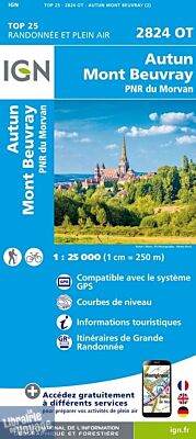 I.G.N Carte au 1-25.000ème - TOP 25 - 2824 OT - Autun - Mont-Beuvray - PNR du Morvan