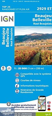I.G.N - Carte au 1-25.000ème - TOP 25 - 2929 ET - Beaujeu - Belleville - Haut Beaujolais 