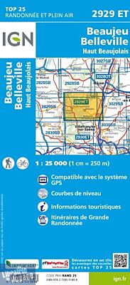 I.G.N - Carte au 1-25.000ème - TOP 25 - 2929 ET - Beaujeu - Belleville - Haut Beaujolais 