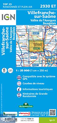 I.G.N - Carte au 1-25.000ème - TOP 25 - 2930 ET - Villefranche-sur-Saône - Vallée de l'Azergues - Beaujolaises