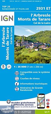 I.G.N - Carte au 1-25.000ème - Série bleue Top 25 - 2931ET - L'Abresle - Mont de Tarare - Col de la Luère
