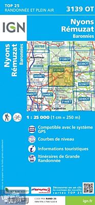 I.G.N - Carte au 1-25.000ème - Série bleue Top 25 - 3139OT - Nyons - Rémuzat - Baronnies