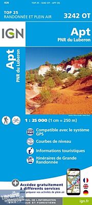 I.G.N - Carte au 1-25.000ème - Série bleue Top 25 - 3242OT - Apt - PNR du Luberon