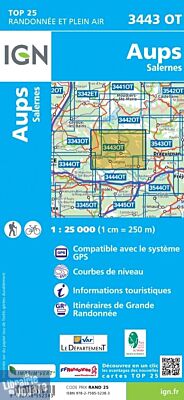 I.G.N - Carte au 1-25.000ème - Série bleue TOP 25 - 3443OT - Aups - Salernes