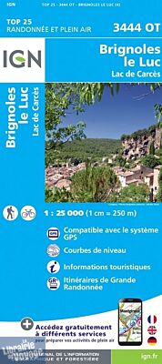 I.G.N - Carte au 1-25.000ème - Série bleue Top 25 - 3444OT - Brignoles-le-Luc - Lac de Carcès