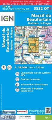 I.G.N - Carte au 1-25.000ème - TOP 25R - 3532 OTR - Massif du Beaufortain - Moûtiers - La Plagne