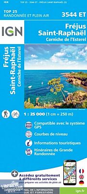 I.G.N - Carte au 1-25.000ème - Top 25 - 3544 ET - Fréjus, Saint-Raphaël, Corniche de l'Esterel