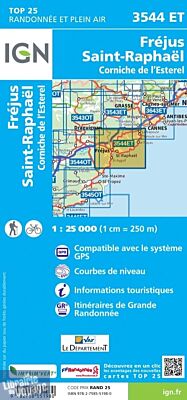 I.G.N - Carte au 1-25.000ème - Top 25 - 3544 ET - Fréjus, Saint-Raphaël, Corniche de l'Esterel