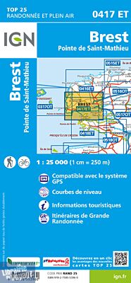 I.G.N Carte au 1-25.000ème - TOP 25 - 417 ET - Brest - Pointe de Saint-Matthieu