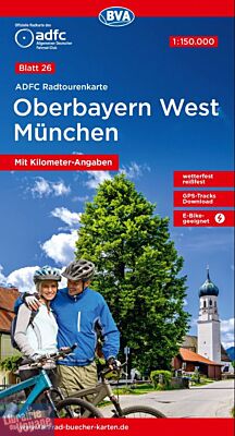 BVA & ADFC Verlag - Carte vélo indéchirable - Allemagne n°26 - Oberbayern West, München (Munich, Bavière)