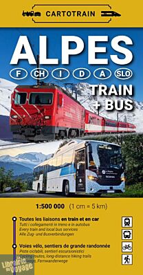 Cartotrain - Carte des Alpes (6 pays) - Voyage en train et bus
