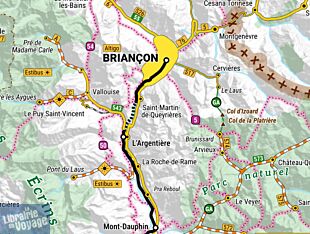 Cartotrain - Carte des Alpes (6 pays) - Voyage en train et bus