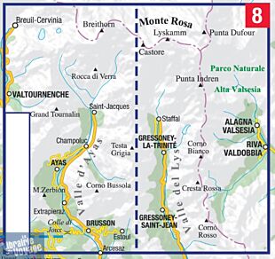 L'Escursionista - Carte de randonnées - N°8 - Monte Rosa - Ayas - Gressoney - Alagna