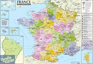 Express Map - Poster - Carte de France murale administrative et physique - Plastifiée (avec barres)