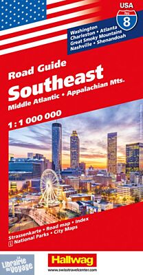 Hallwag - Carte régionale USA n°8 - Southeast (middle Atlantic, Appalachian moutains)