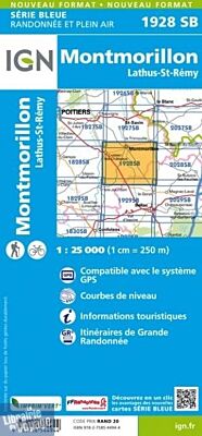 I.G.N. Carte au 1-25.000ème - Série bleue - 1928SB - Montmorillon - Lathus-Saint-Rémy
