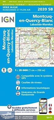 I.G.N. Carte au 1-25.000ème - Série bleue - 2039SB - Montcuq-en-Quercy-Blanc - Labastide-Marnhac