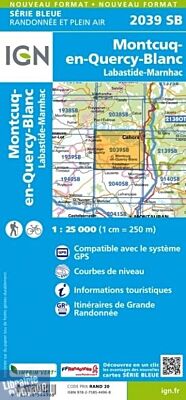 I.G.N. Carte au 1-25.000ème - Série bleue - 2039SB - Montcuq-en-Quercy-Blanc - Labastide-Marnhac