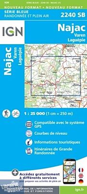 I.G.N. Carte au 1-25.000ème - Série bleue - 2240SB - Najac - Varen - Laguépie