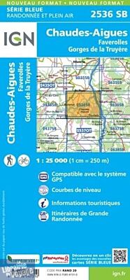 I.G.N. Carte au 1-25.000ème - Série bleue - 2536SB - Chaudes-Aigues - Faverolles Gorges de la Truyère