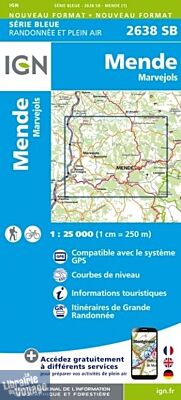 I.G.N. Carte au 1-25.000ème - Série bleue - 2638SB - Mende- Marvejols