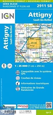 I.G.N. Carte au 1-25.000ème - Série bleue - 2911SB - Attigny - Sault-Lès-Rethel