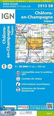 I.G.N. Carte au 1-25.000ème - Série bleue - 2913SB - Châlons-En-Champagne - Suippes