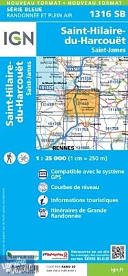 I.G.N. Carte au 1-25.000ème - Série bleue - 1316SB - Saint Hilaire du Harcouët - Saint-James