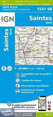 I.G.N. Carte au 1-25.000ème - Série bleue - 1531 SB - Saintes - Burie