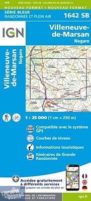 I.G.N. Carte au 1-25.000ème - Série bleue - 1642SB - Villeneuve-De-Marsan - Nogaro