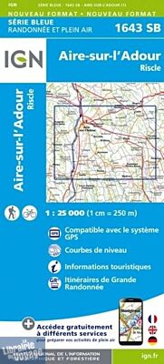 I.G.N. Carte au 1-25.000ème - Série bleue - 1643SB - Aire-Sur-L'adour - Riscle
