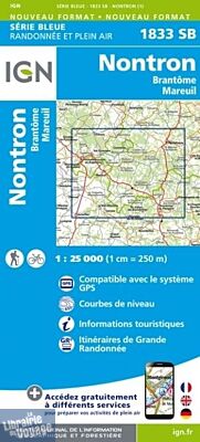 I.G.N - Carte au 1-25.000ème - Série bleue - 1833SB - Nontron - Brantôme - Mareuil