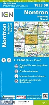 I.G.N - Carte au 1-25.000ème - Série bleue - 1833SB - Nontron - Brantôme - Mareuil