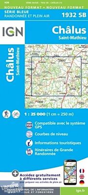 I.G.N - Carte au 1-25.000ème - Série bleue - 1932SB - Châlus - Saint-Mathieu