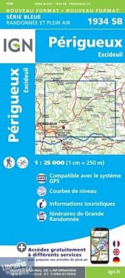 I.G.N - Carte au 1-25.000ème - Série bleue - 1934SB - Périgueux - Excideuil