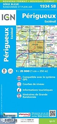 I.G.N - Carte au 1-25.000ème - Série bleue - 1934SB - Périgueux - Excideuil
