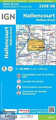 I.G.N - Carte au 1-25.000ème - Série bleue - 2208SB - Hallencourt - Molliens-Dreuil