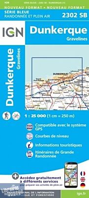 I.G.N. Carte au 1-25.000ème - Série bleue - 2302SB - Dunkerque - Gravelines 