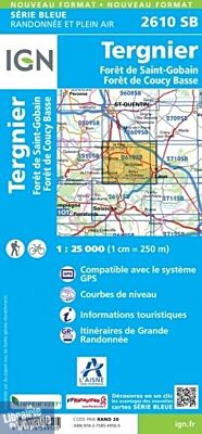 I.G.N - Carte au 1-25.000ème - Série bleue - 2610SB - Tergnier - Forêts de Saint-Gobain et de Coussy Basse