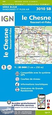 I.G.N. Carte au 1-25.000ème - Série bleue - 3010SB - le Chesne- Raucourt-Et-Flaba