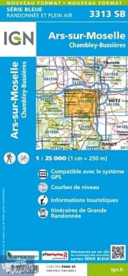 I.G.N. Carte au 1-25.000ème - Série bleue - 3313SB - Ars-Sur-Moselle - Chambley - Bussières